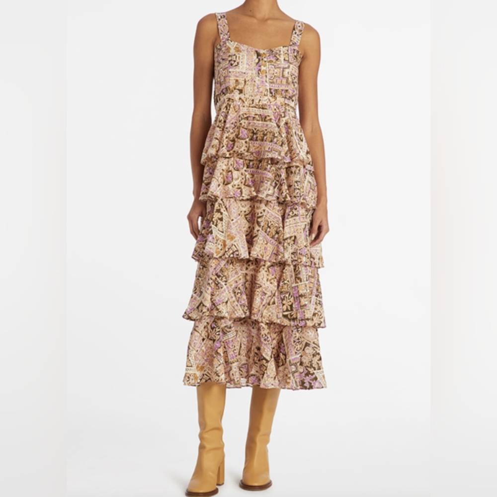 Marie Oliver Vicky Dress Elegant Tiered Ruffle Dress - Multicolor Size 4. NWOT